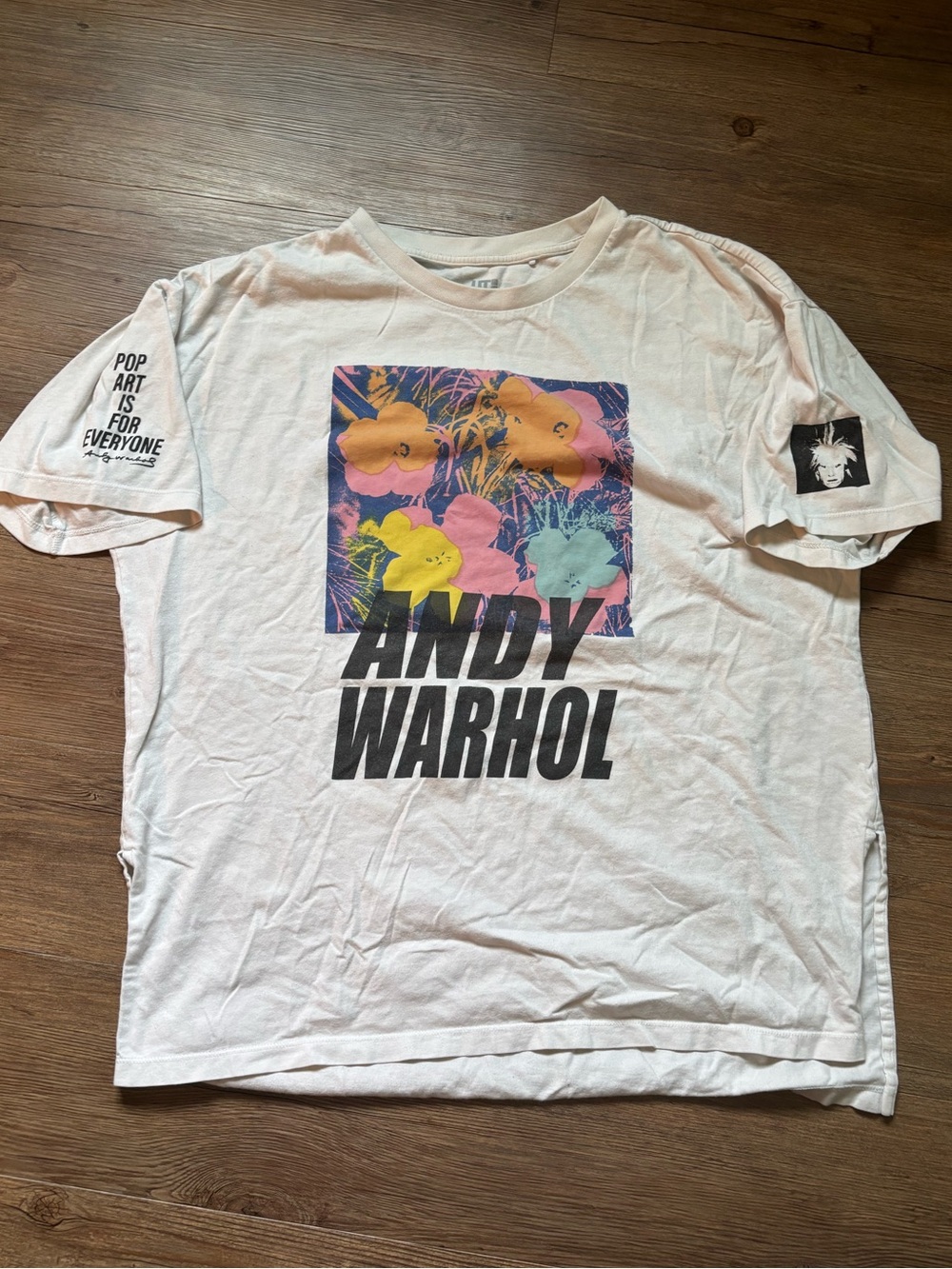 Uniqlo Andy Warhol Floral Pop Art Tee - White with Pink Yellow Blue